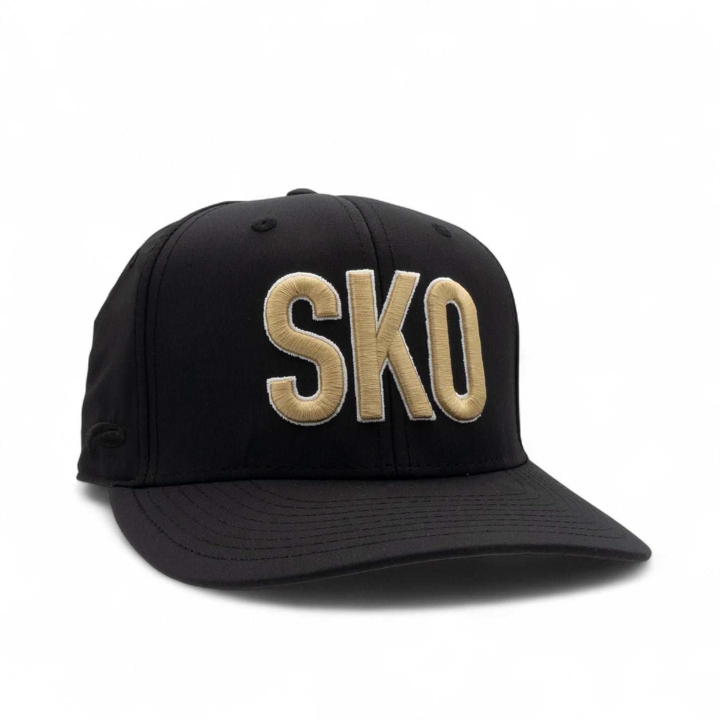 Black cap with 'SKO' in gold on a white background