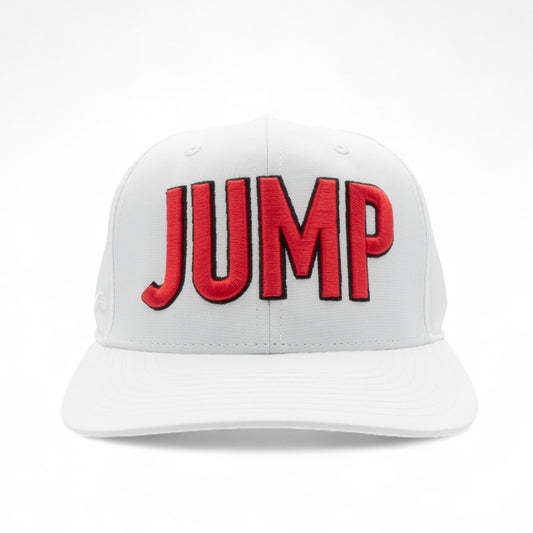 White cap with red 'JUMP' text on a white background