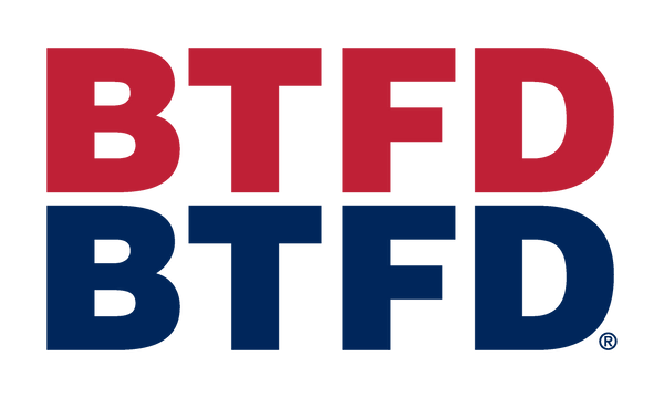 Red and blue 'BTFD' logo