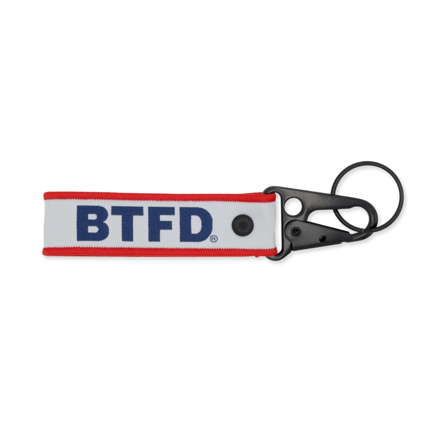 Keychain with 'BTFD' text on a white background
