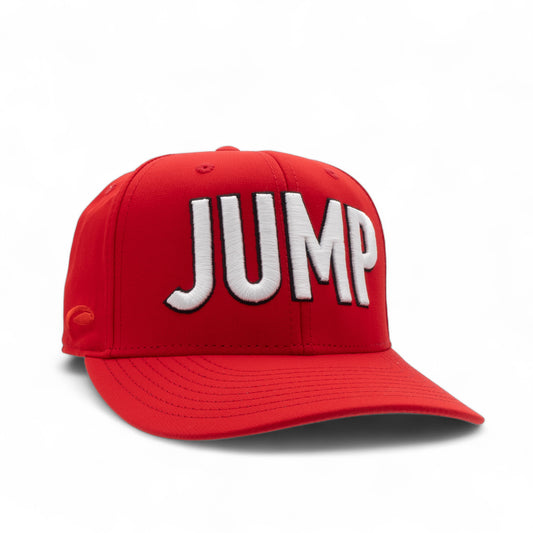 Red cap with 'JUMP' text on a white background