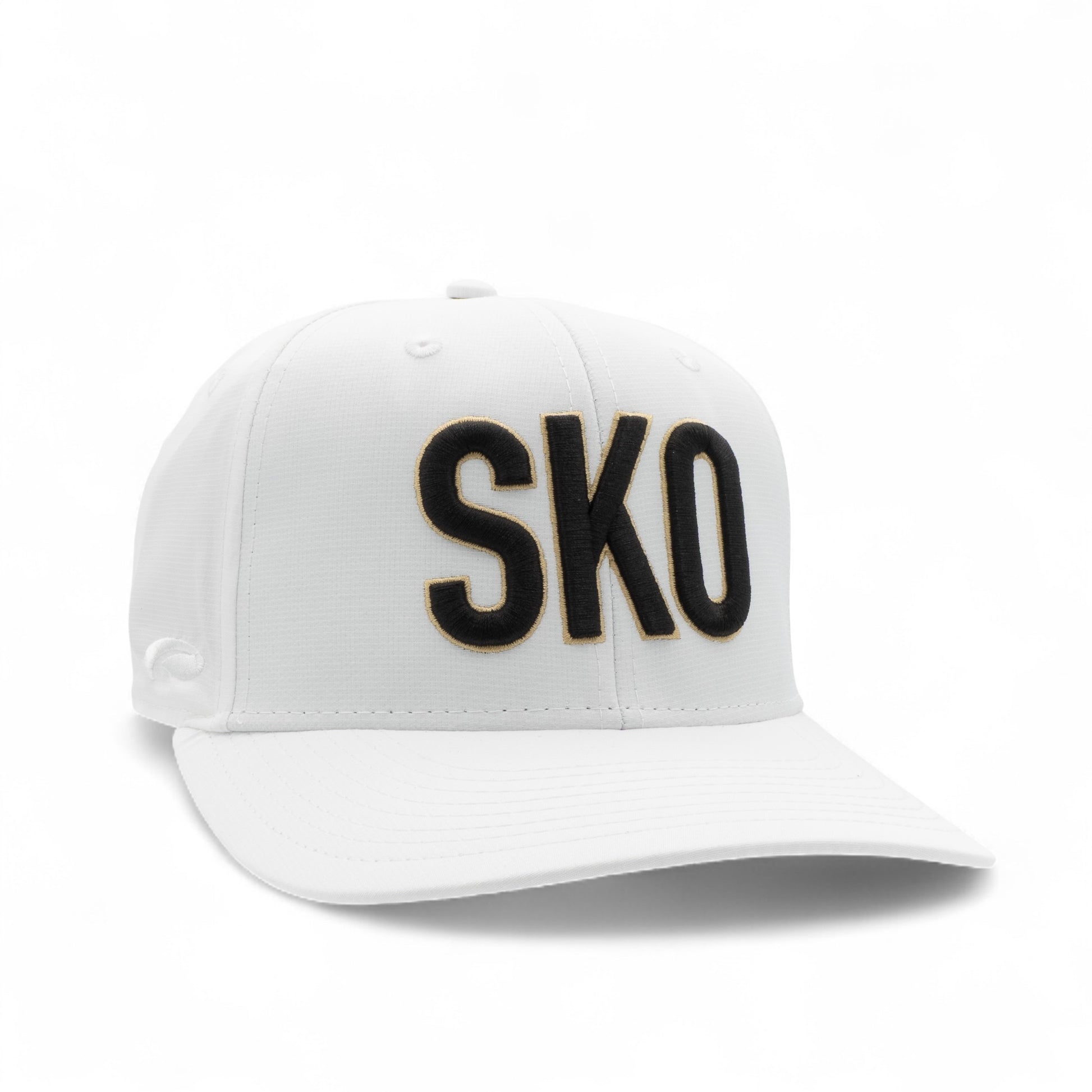 White cap with 'SKO' logo on a white background